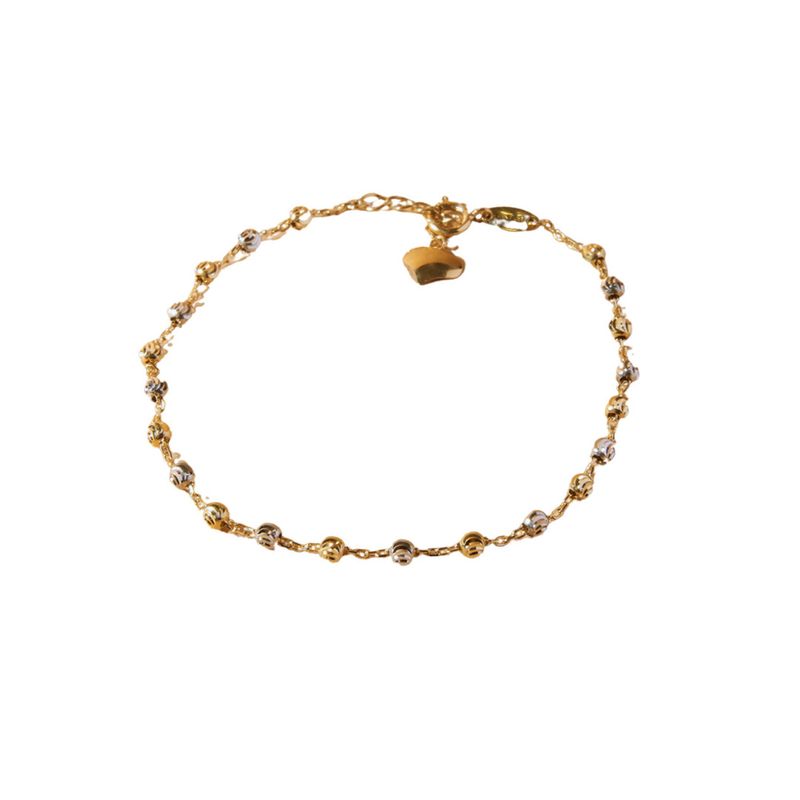 JB JOYAS BARON - Pulsera de Oro 18kt Corazon con Esferas Bicolor