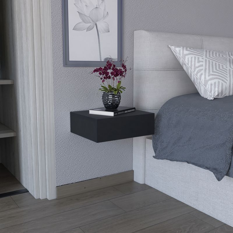FMFURNITURE - Velador Flotante 1 Cajón - Negro 13x40x34.1 cm