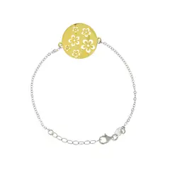 JB JOYAS BARON - Pulsera de Plata Esterlina 925 Circulo Flores Bicolor