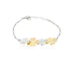 JB JOYAS BARON - Pulsera de Plata Esterlina 925 Hojas Trebol Bicolor