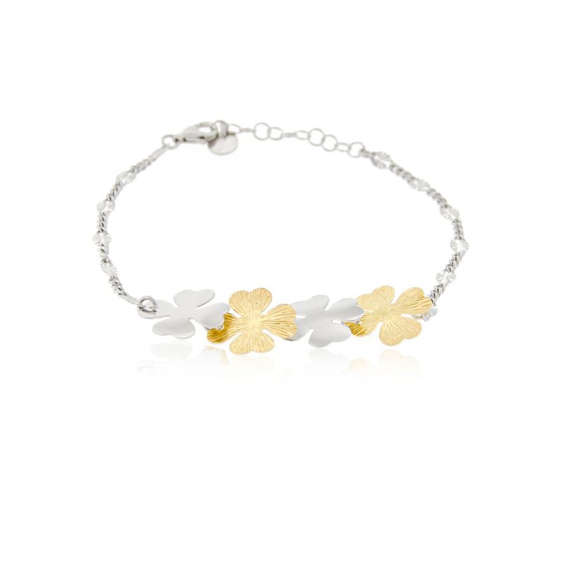 JB JOYAS BARON - Pulsera de Plata Esterlina 925 Hojas Trebol Bicolor