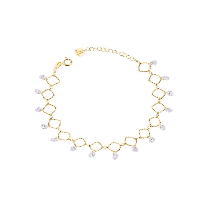 JB JOYAS BARON - Pulsera Plata Esterlina 925 Rombo Colgante Revestido Oro18kt