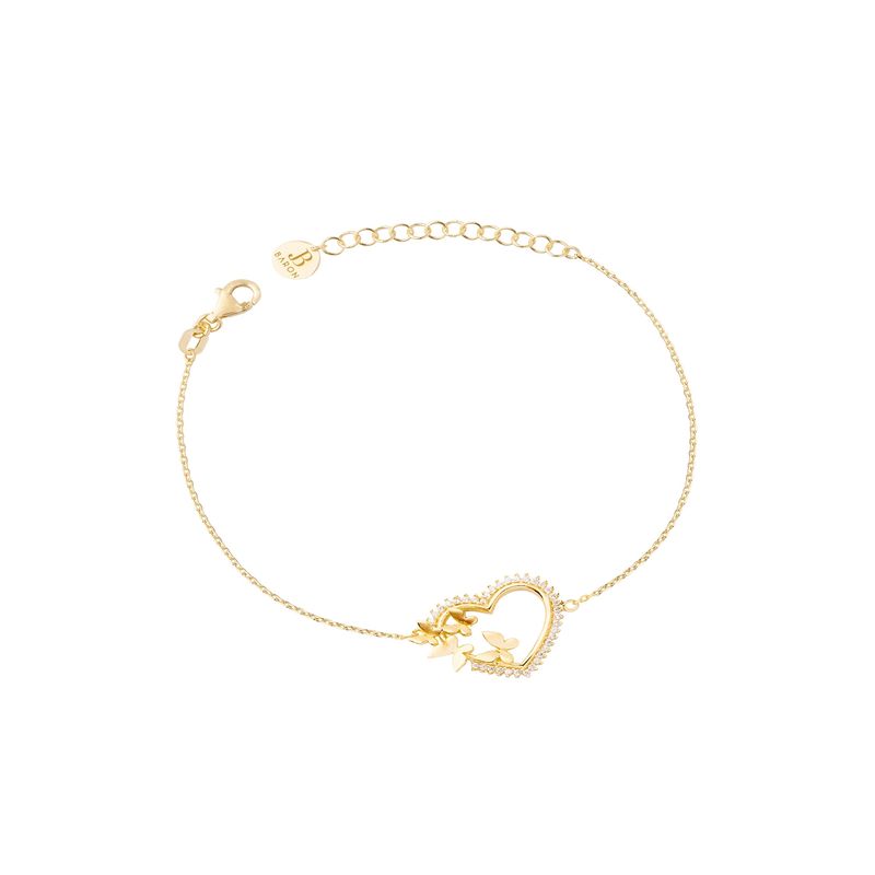 JB JOYAS BARON - Pulsera Plata Esterlina 925 Corazón Mariposa Revestido 18kt