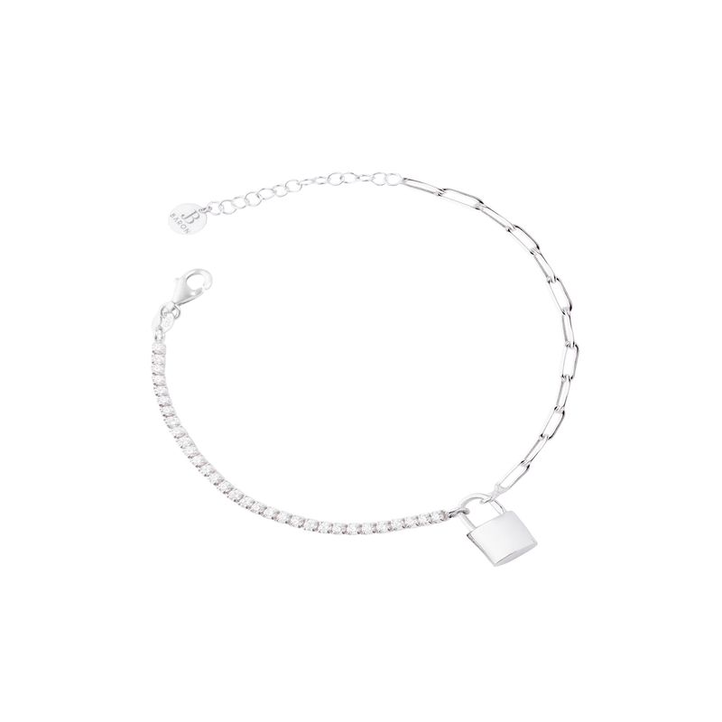 JB JOYAS BARON - Pulsera de Plata Esterlina 925 Candado Circonita
