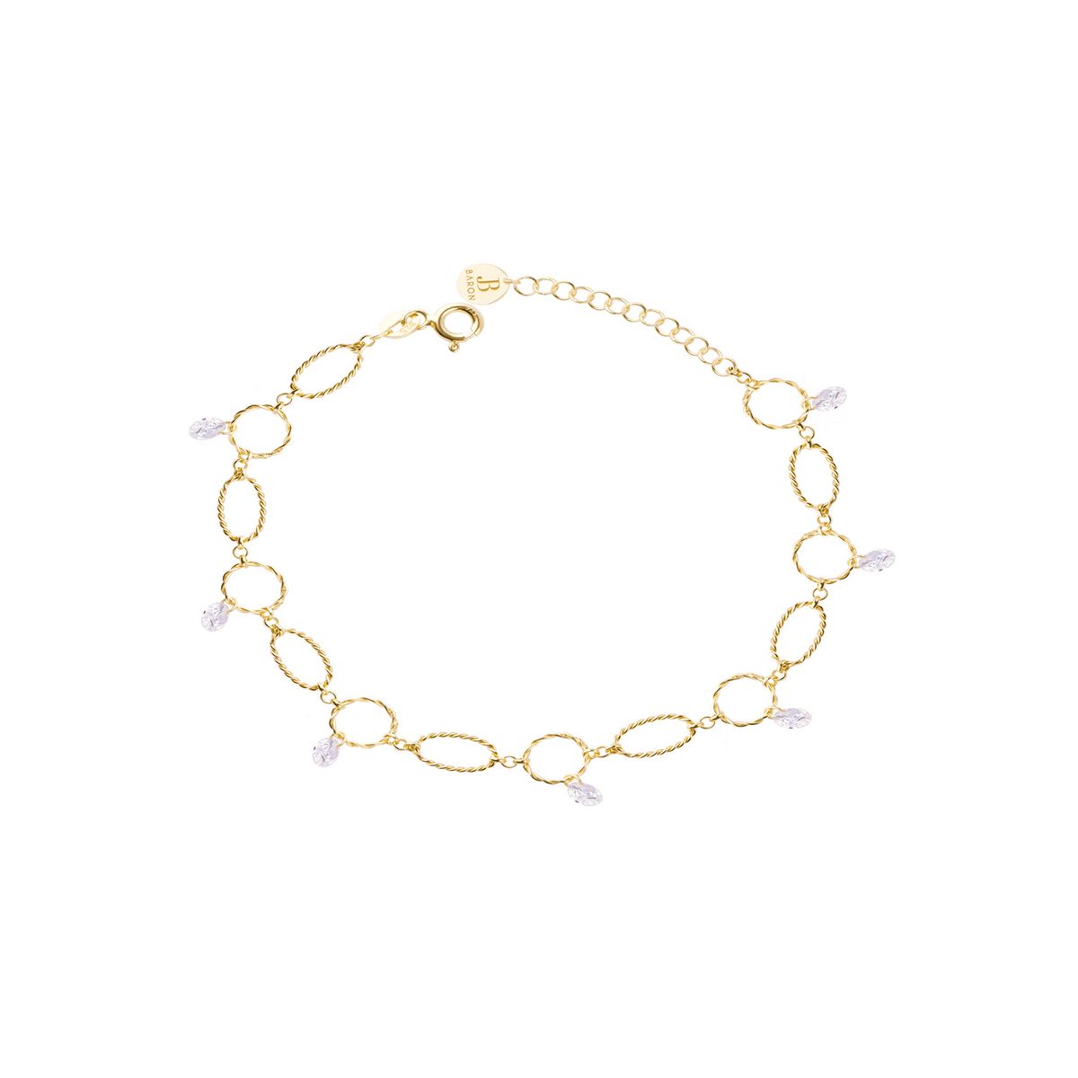 JB JOYAS BARON - Pulsera Plata Esterlina 925 Óvalos Circonita Revestido en Oro 18kt