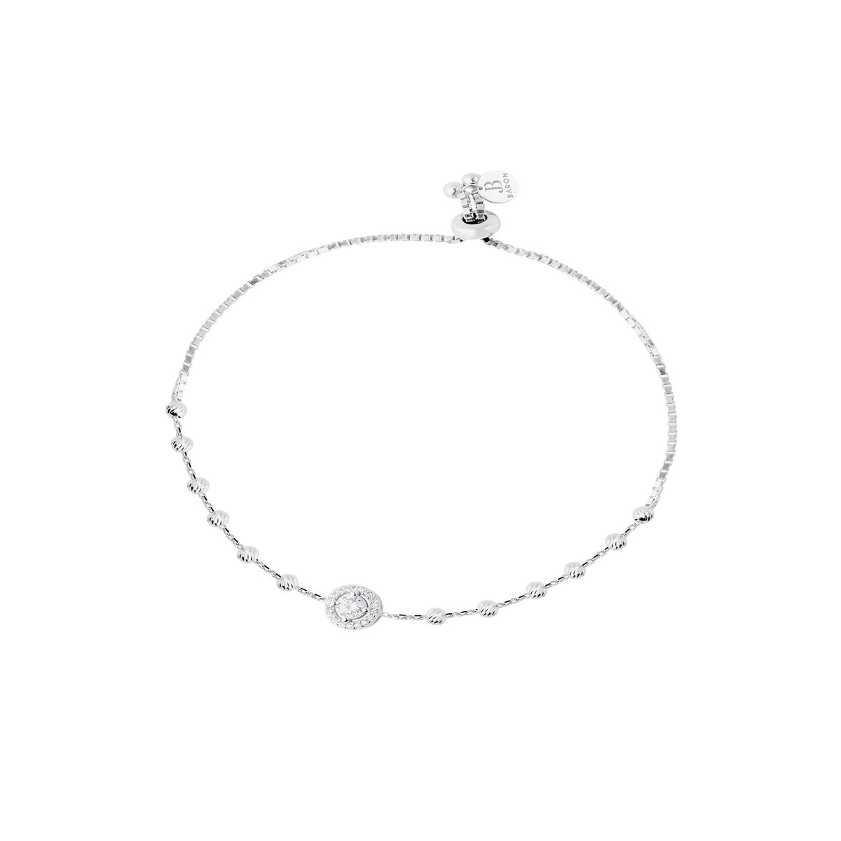 JB JOYAS BARON - Pulsera de Plata Esterlina 925 Ajustable Circonita Central