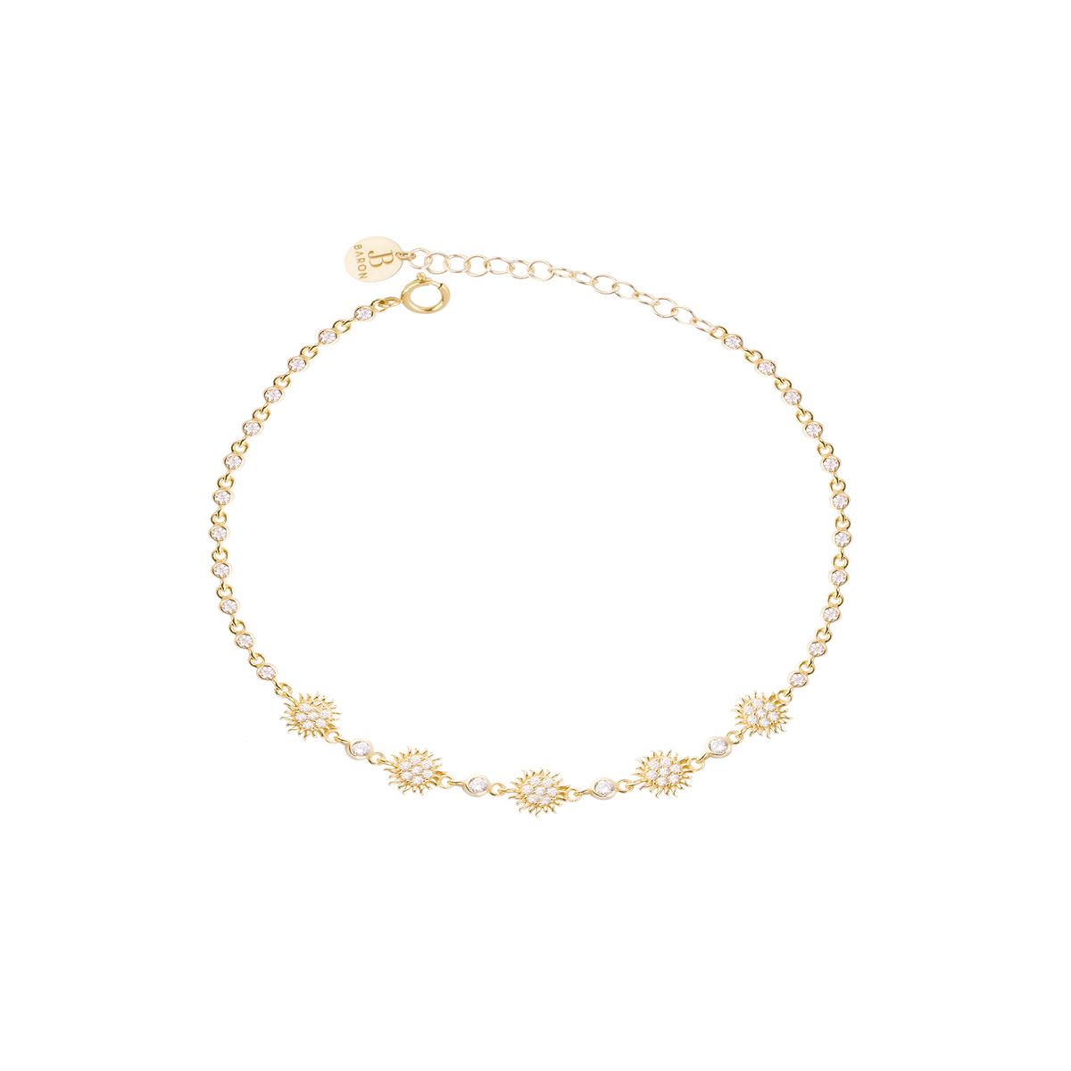 JB JOYAS BARON - Pulsera Plata Esterlina 925 Cinco Soles Revestido Oro 18kt