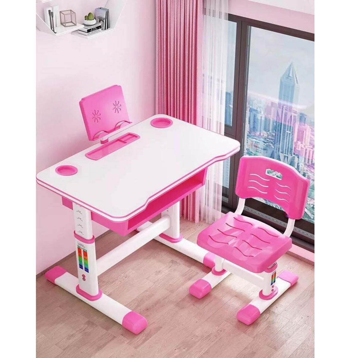 CRUSEC - Juego de Mesa y Silla para Niños Escritorio Ajustable Rosa