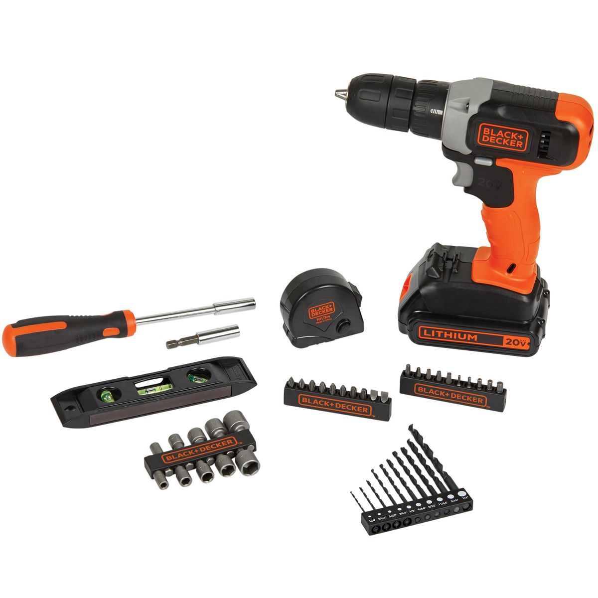 BLACK+DECKER - Taladro Rotación 20V + 44 Accesorios BLACK+DECKER