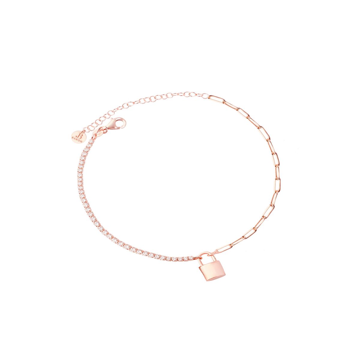 JB JOYAS BARON - Tobillera Plata Esterlina 925 Revestido Oro 18kt Candado