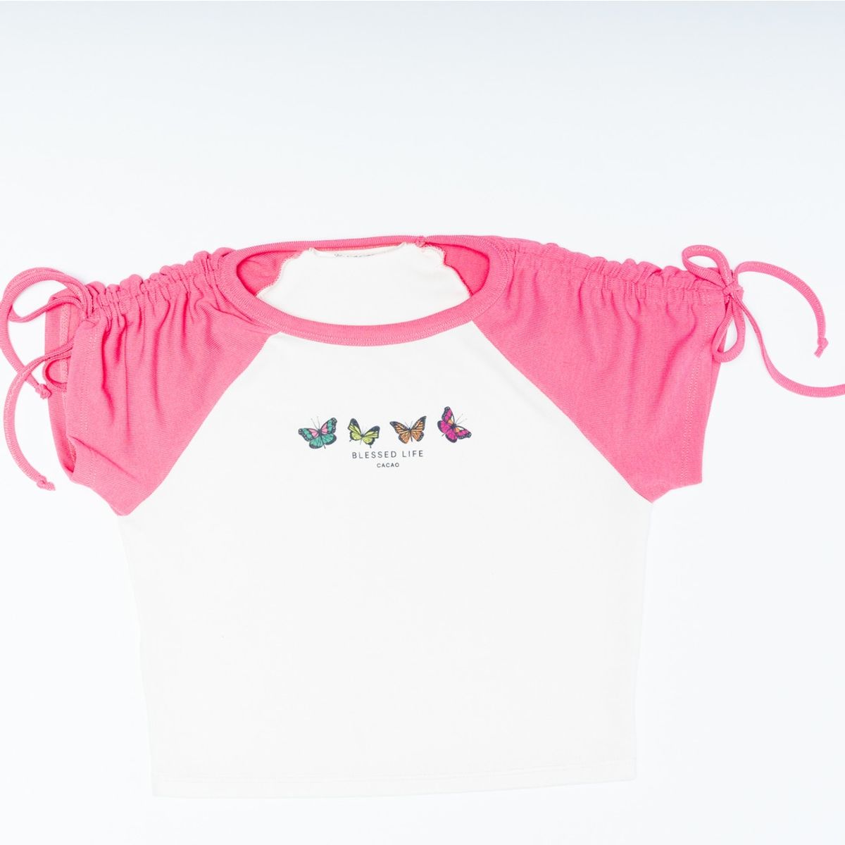 CACAO - Polera Simoney Crop Recogido en Mangas Crudo Cacao