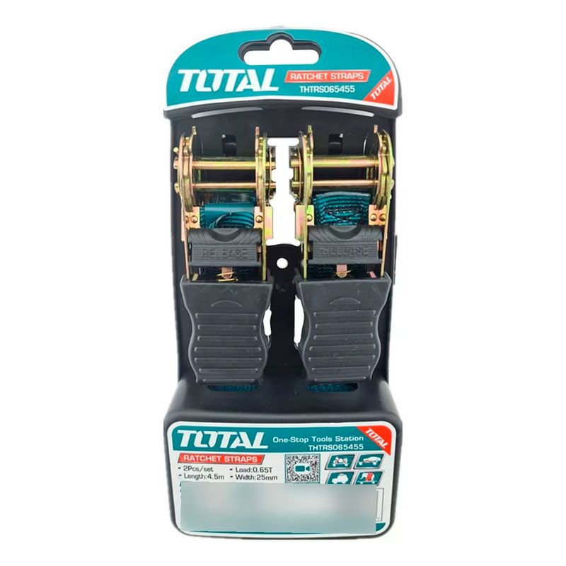 TOTAL TOOLS - Juego 2 Eslinga Cinta Amarre Con Ratchet 4.5m X 25mm Total
