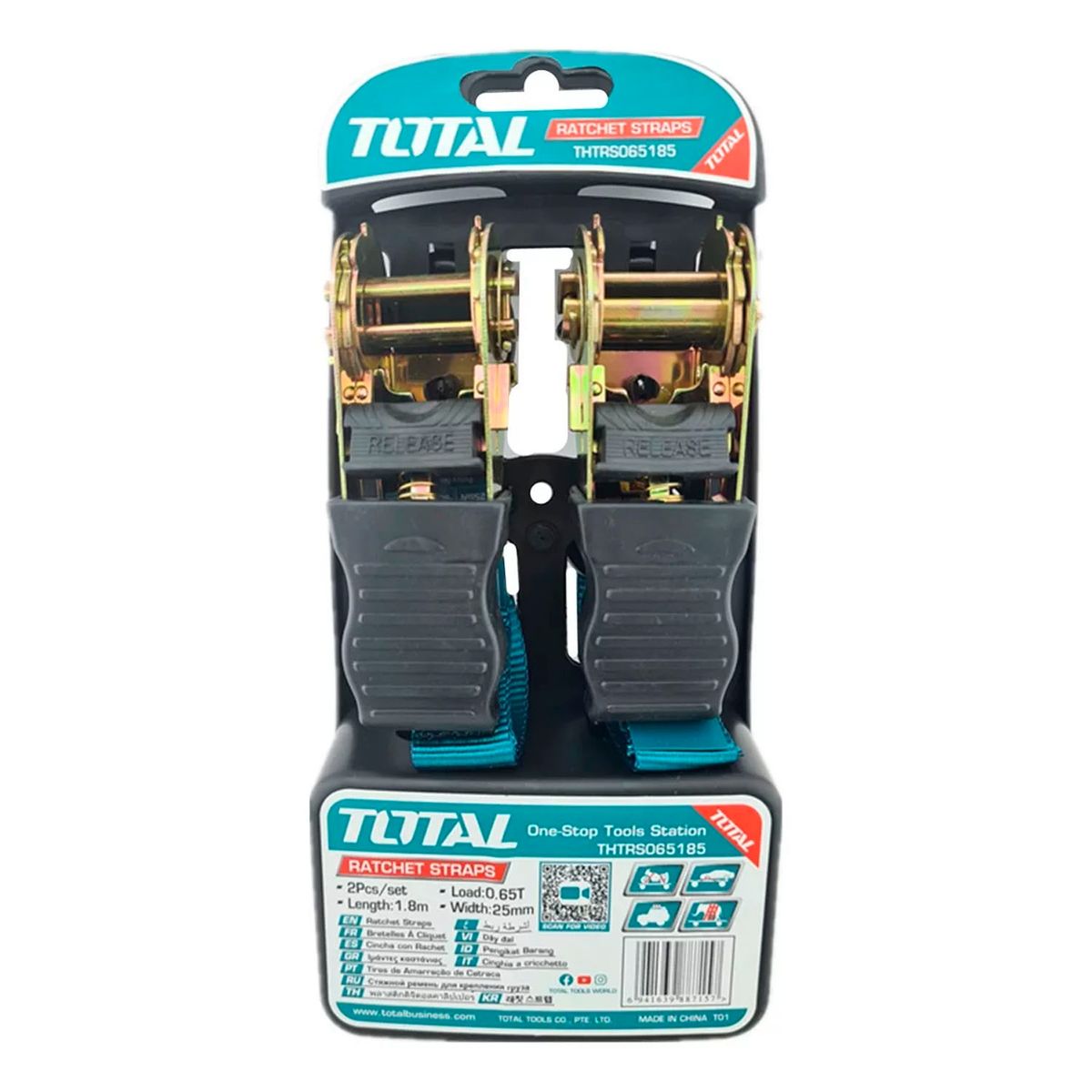 TOTAL TOOLS - Juego 2 Eslinga Cinta Amarre Con Ratchet 1.8m X 25mm Total