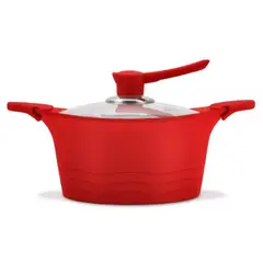 BOHLIER - Cacerola 24 cm Aluminio con tapa de vidrio roja