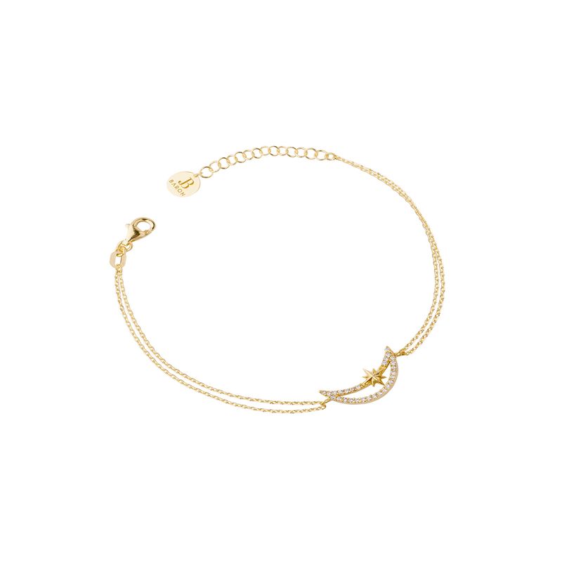 JB JOYAS BARON - Pulsera de Plata Esterlina 925 Luna Circon Revestido en Oro 18kt