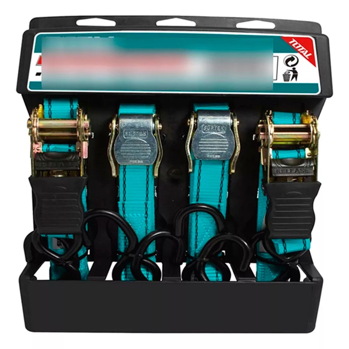 TOTAL TOOLS - Juego 4 Eslinga Cinta Amarre Ratchet Hebilla 4.5m X 25mm