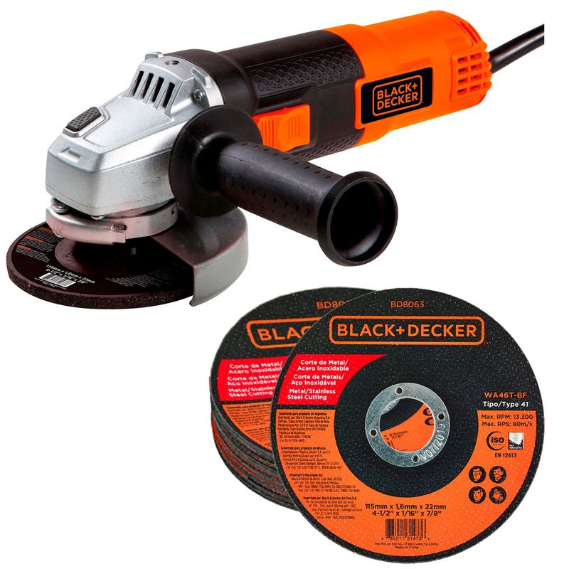 BLACK+DECKER - Esmeril  4-1/2" 820W + 20 Discos Corte Metal BLACK+DECKER