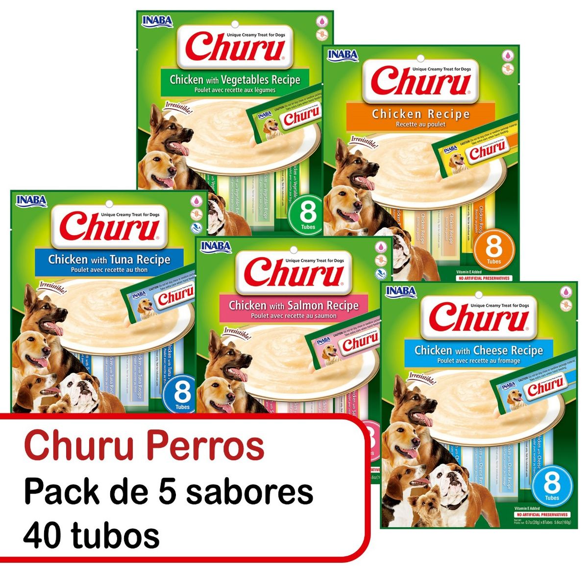 INABA - Churu Perros Snack Pack De 5 Sabores - 40 Tubos