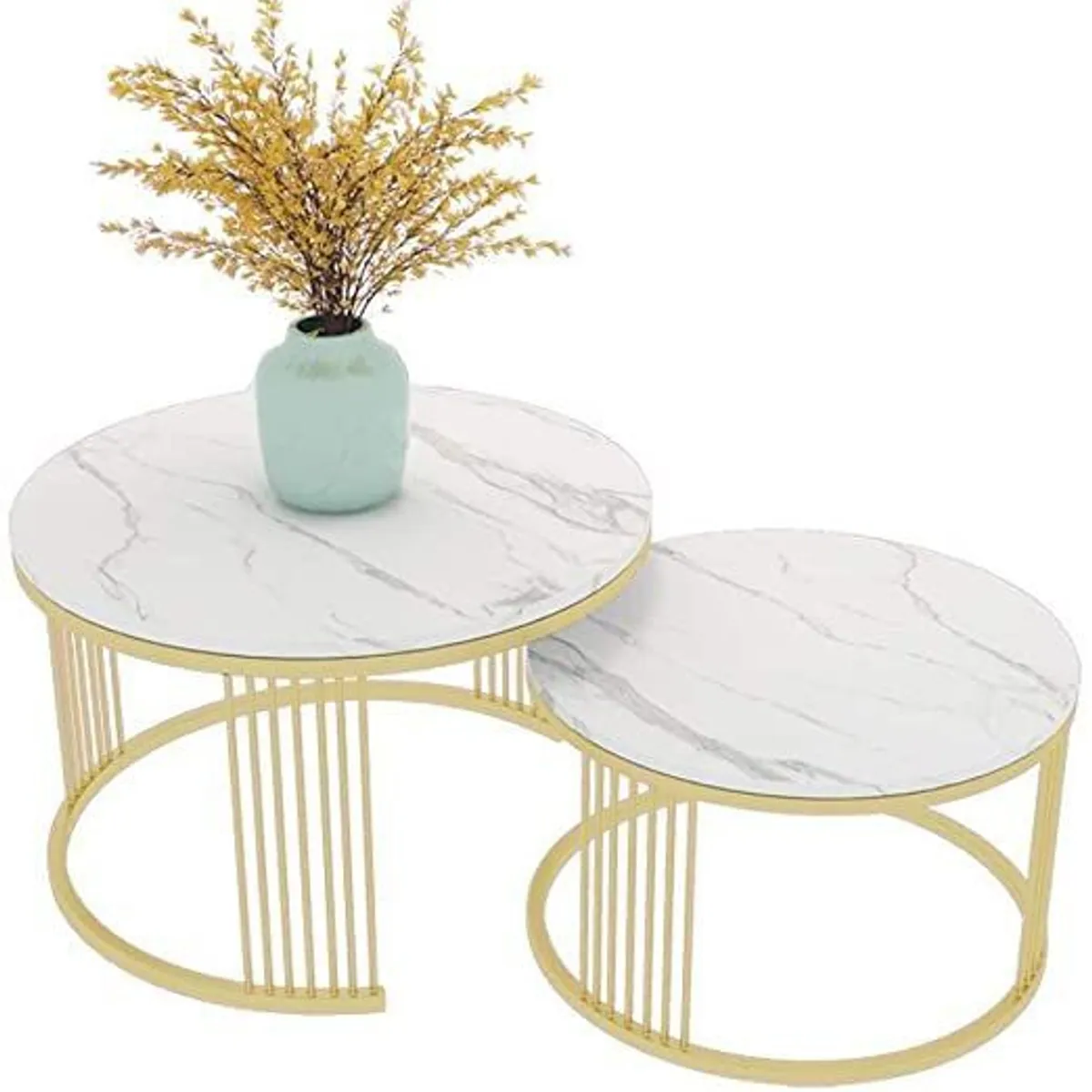 GENERICO - Mesa de centro nido IIII Mármol 60 cm + 40 cm Dorada - Viatto