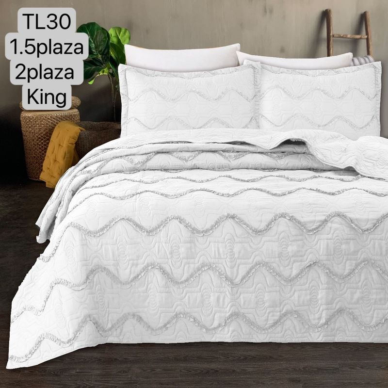 ANGELES DEL HOGAR - cubrecama de verano con fleco 2 plazas Blanco.