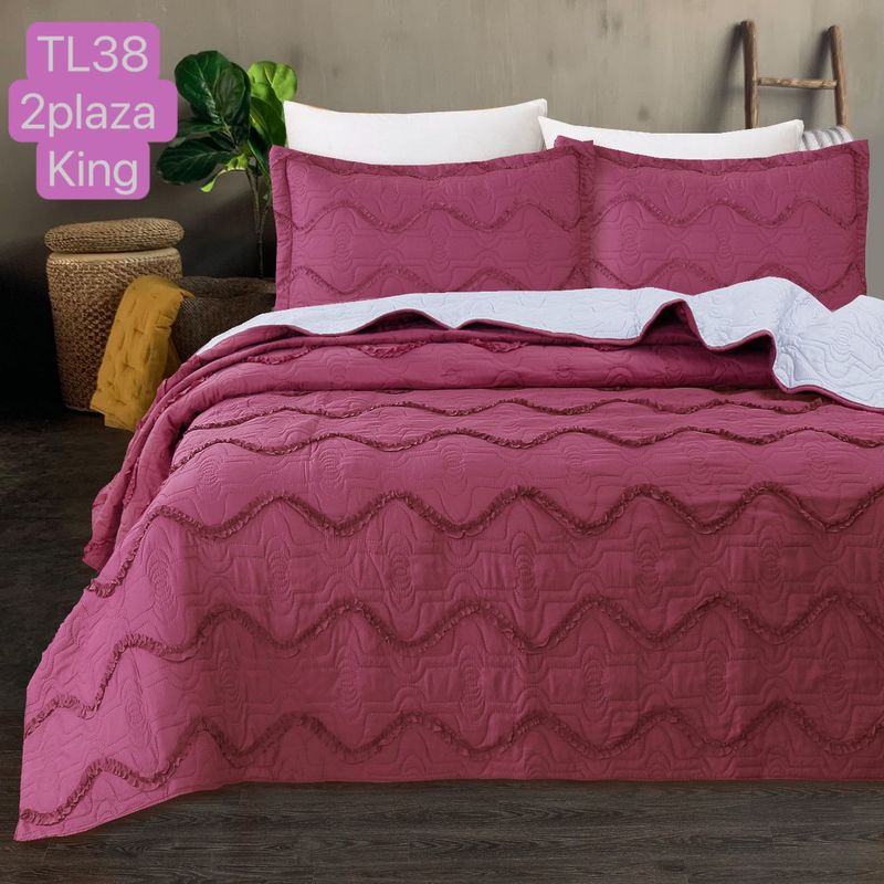 ANGELES DEL HOGAR - cubrecama de verano con fleco 2 plazas Lila.