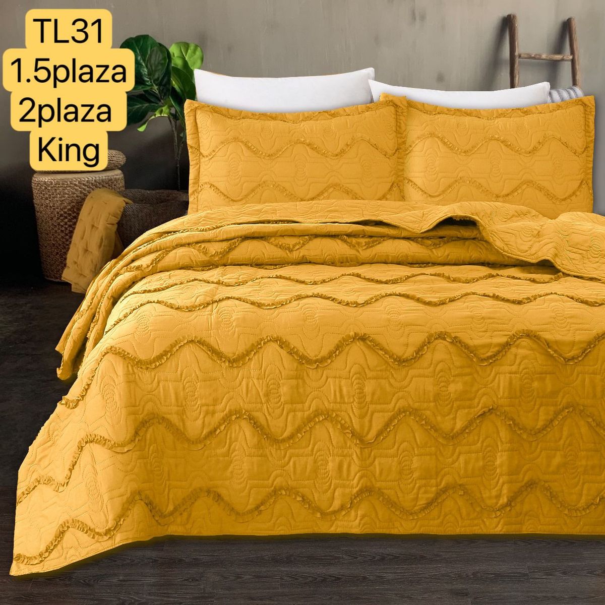 ANGELES DEL HOGAR - cubrecama de verano con fleco King Amarillo