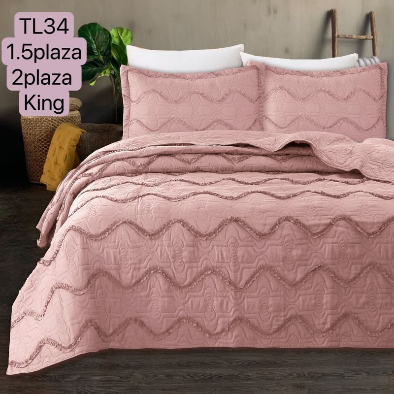 ANGELES DEL HOGAR - cubrecama de verano con fleco King Palo rosa