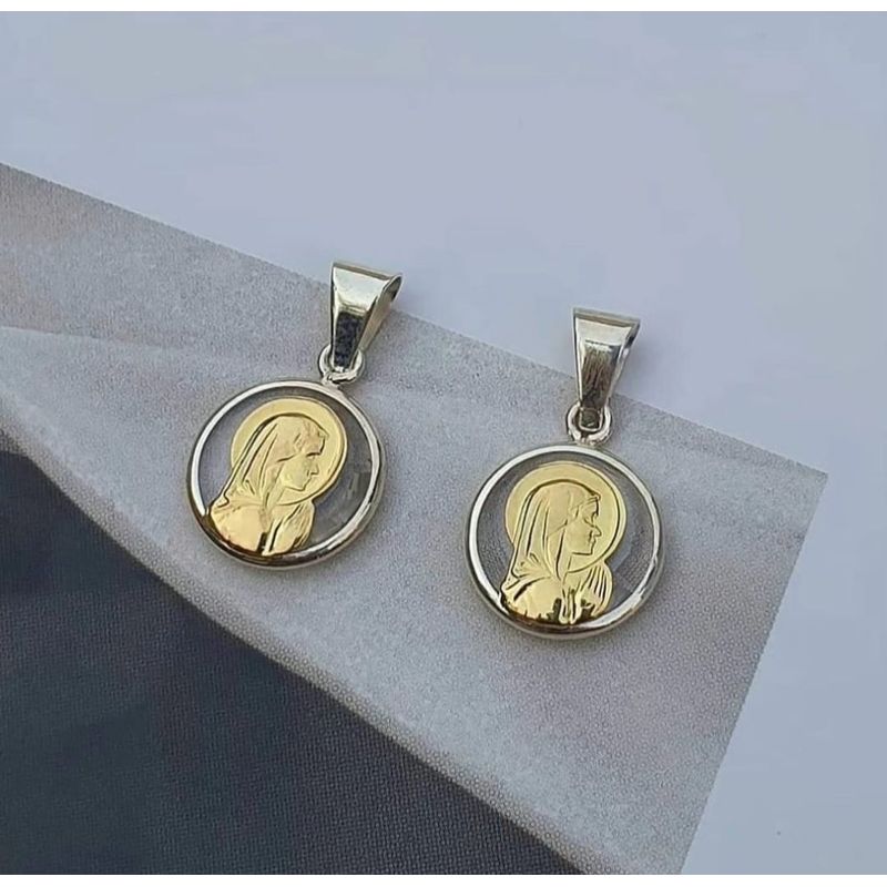 JOYAS VALDES GARCIA - Medalla  Virgen Niña cristal, oro laminado y plata 12mm