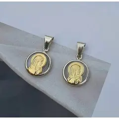 JOYAS VALDES GARCIA - Medalla Virgen Niña cristal, oro laminado y plata 12mm