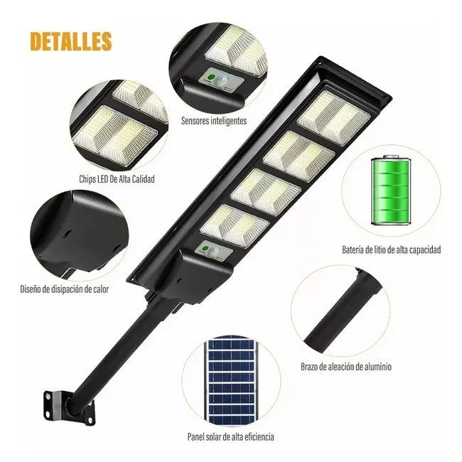 BLUEDREAMER - Lámpara Solar Exterior 120w 1500 Lumens Con Control Remoto.