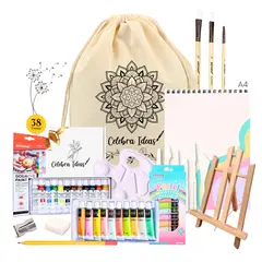 CELEBRA IDEAS - SET ARTE PINTURA GOUACHE C TONOS PASTEL KIT ARTE 38 PIEZAS
