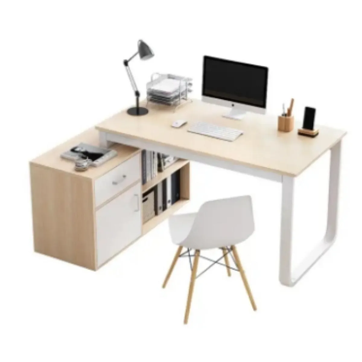 GENERICO - Escritorio De Trabajo Forma L Con Cajones Arce