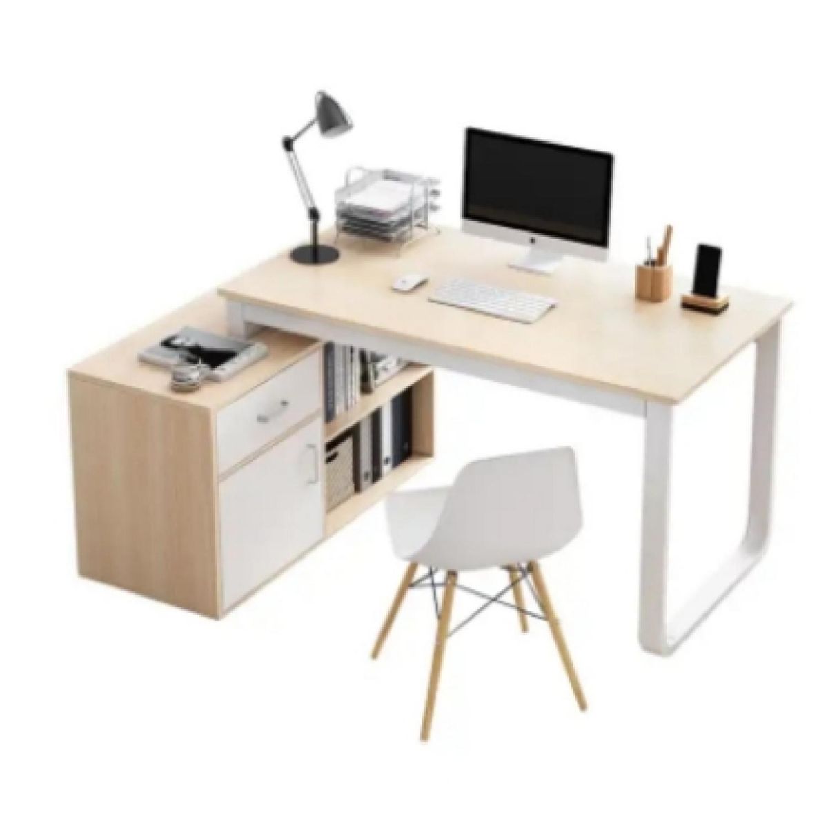 GENERICO - Escritorio De Trabajo Forma L Con Cajones Arce