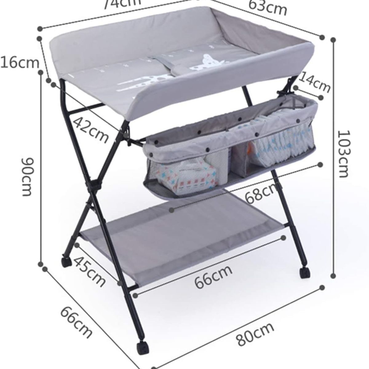 GENERICO - Mudador Pañales Bebé Portátil Plegable Con Ruedas