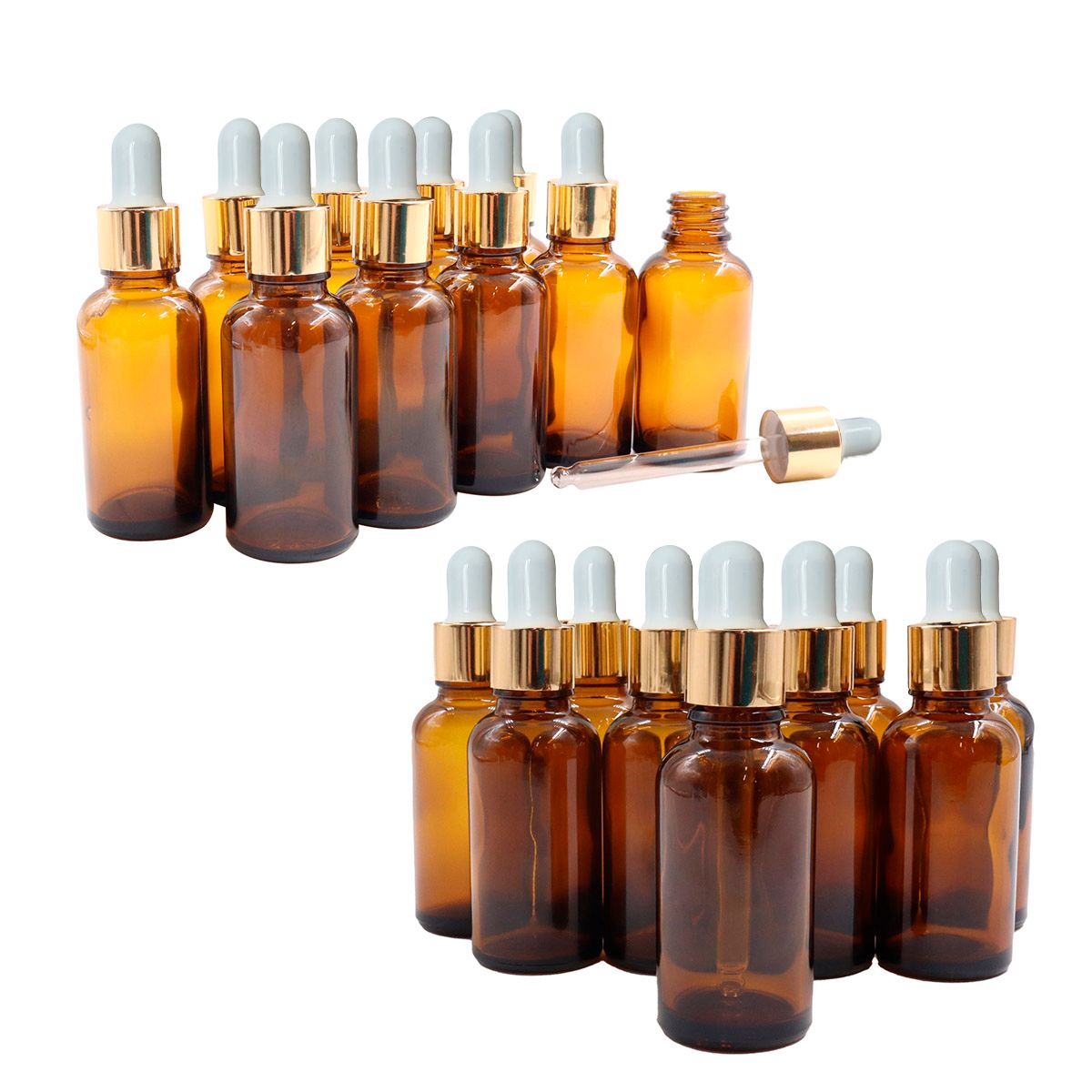 COSMETICAVAL - Kit 20 frascos gotero de vidrio 30ml ámbar transparente tapa negra