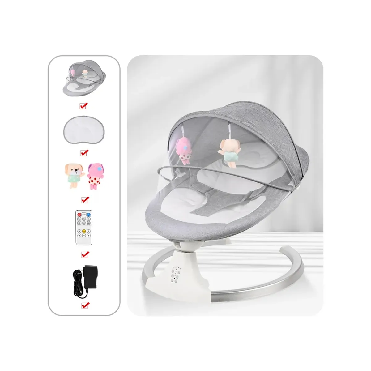 MON PETIT - Silla Mecedora Eléctrica Inteligente Bebés Multifunción Gris Liso