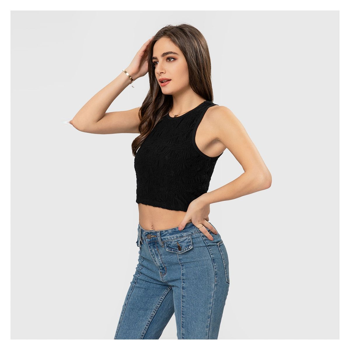 FASHION'S PARK - Polera Mujer Textura Negro Fashion's Park