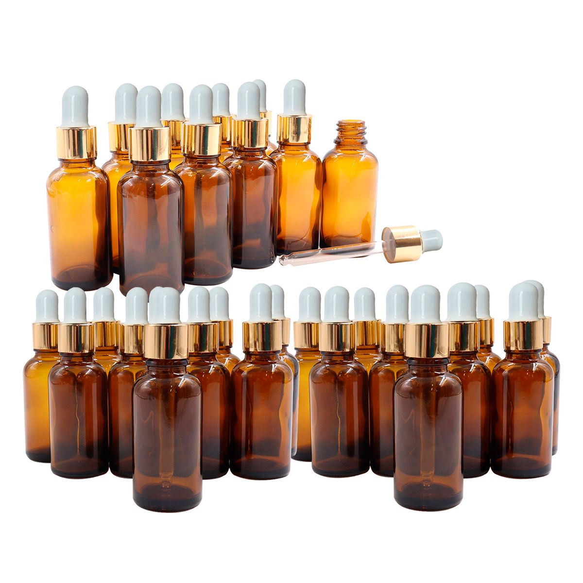 COSMETICAVAL - Kit 30 frascos gotero de vidrio 30ml ámbar transparente tapa blanca