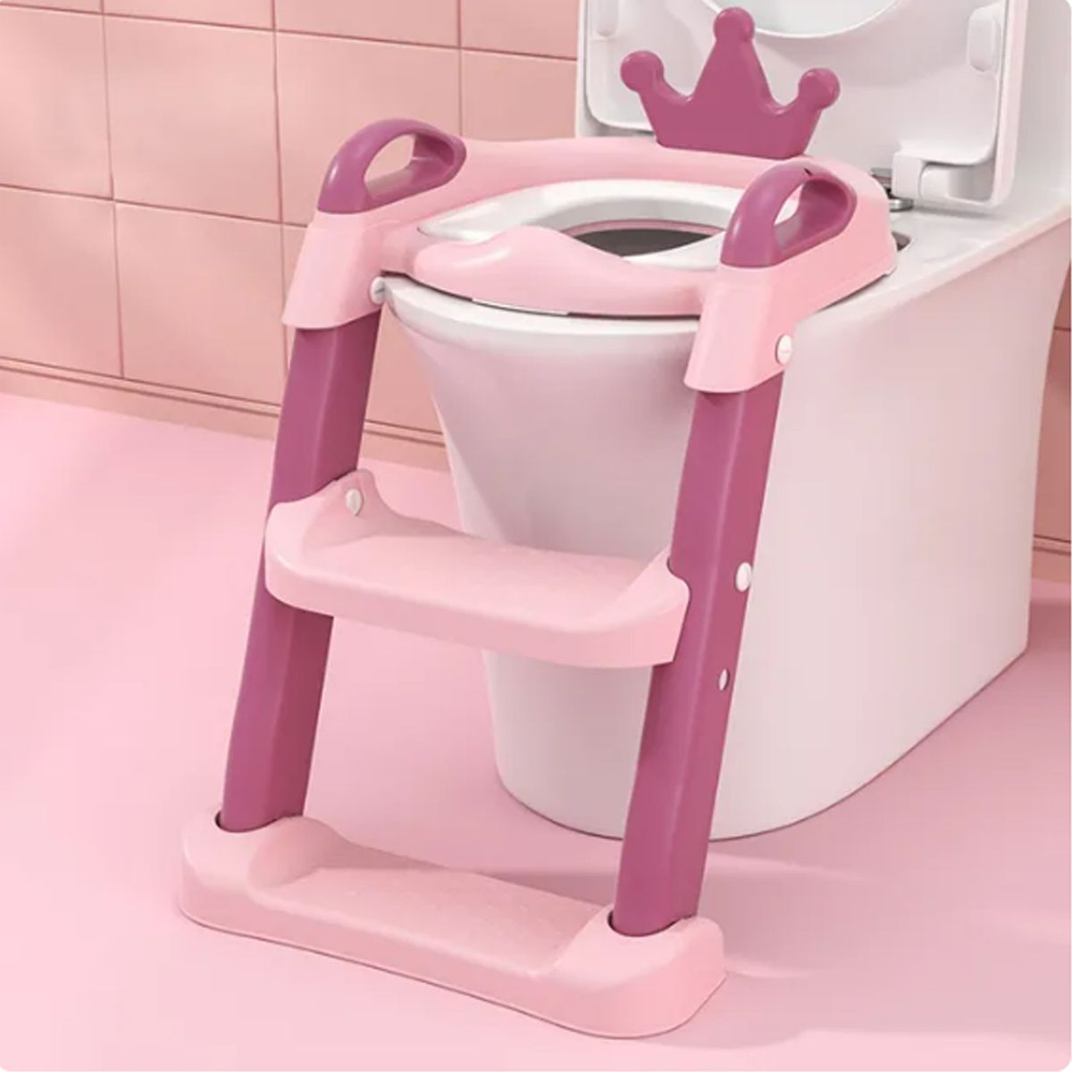 MON PETIT - Escalera Asiento Adaptador De Baño Pelela Niños Rosada