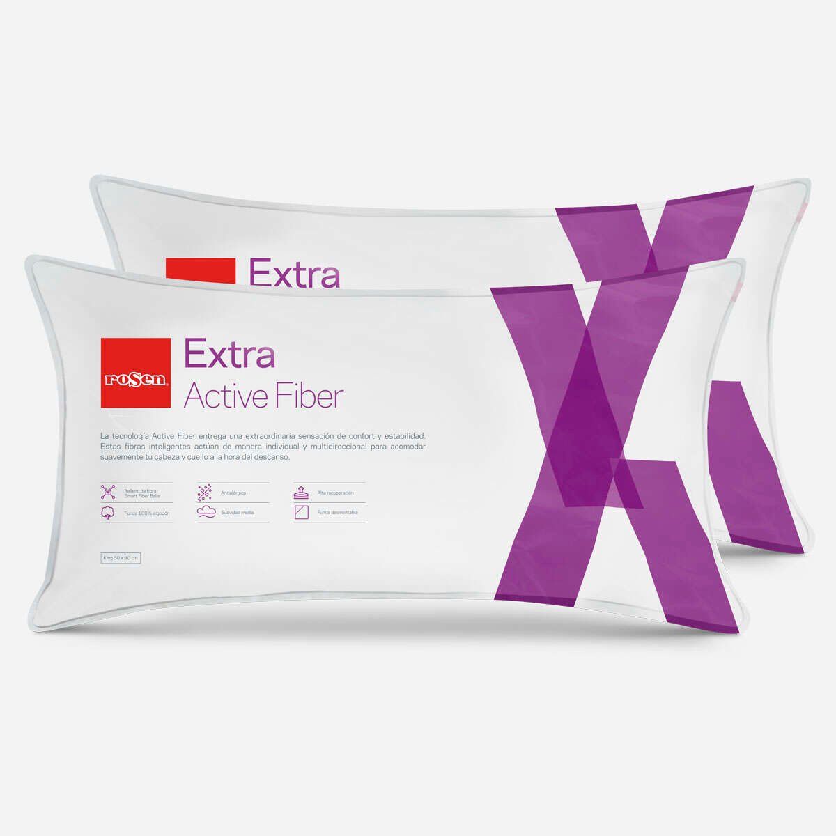 ROSEN - Set 2 Almohadas Rosen Fibra Extra King 50x90 cm