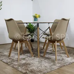 CORI CORI - Comedor Mesa Eames Vidrio 100 cm + 4 Sillas Tulip Beige