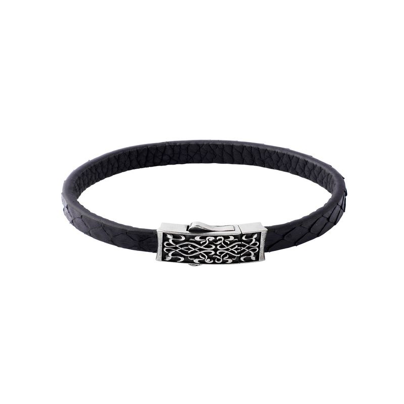 JB JOYAS BARON - Pulsera de Plata Esterlina 925 Cuero Negro Azulado