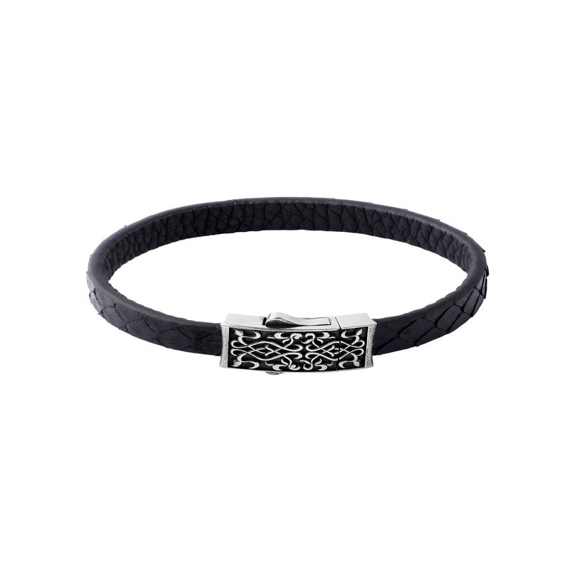 JB JOYAS BARON - Pulsera de Plata Esterlina 925 Cuero Negro