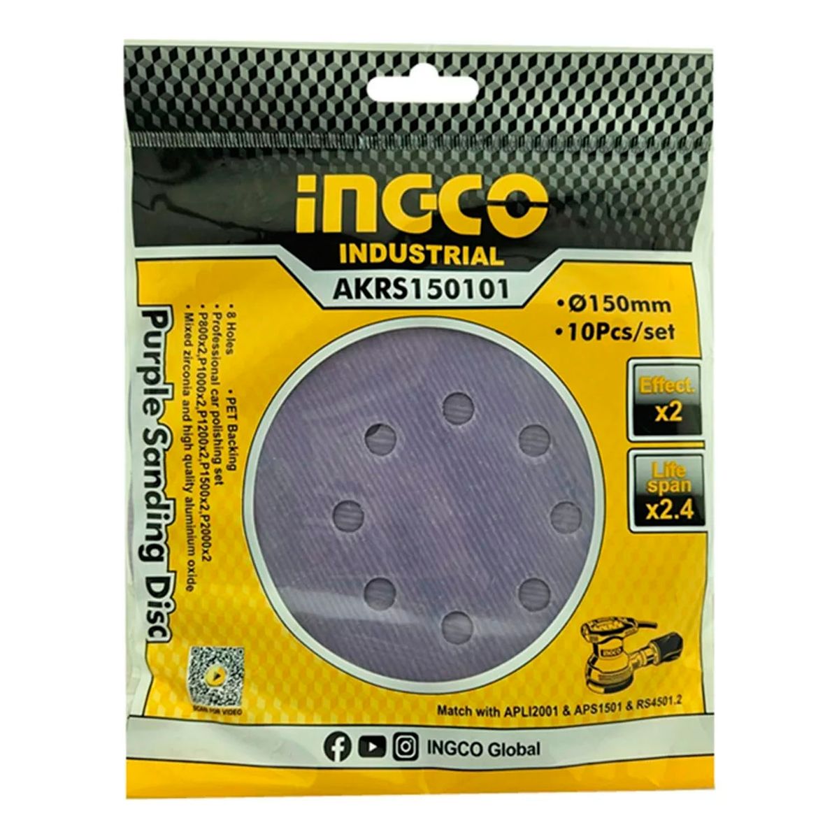 INGCO - 10 Disco Lija Zirconio 150mm Velcro Grano Variado Ingco