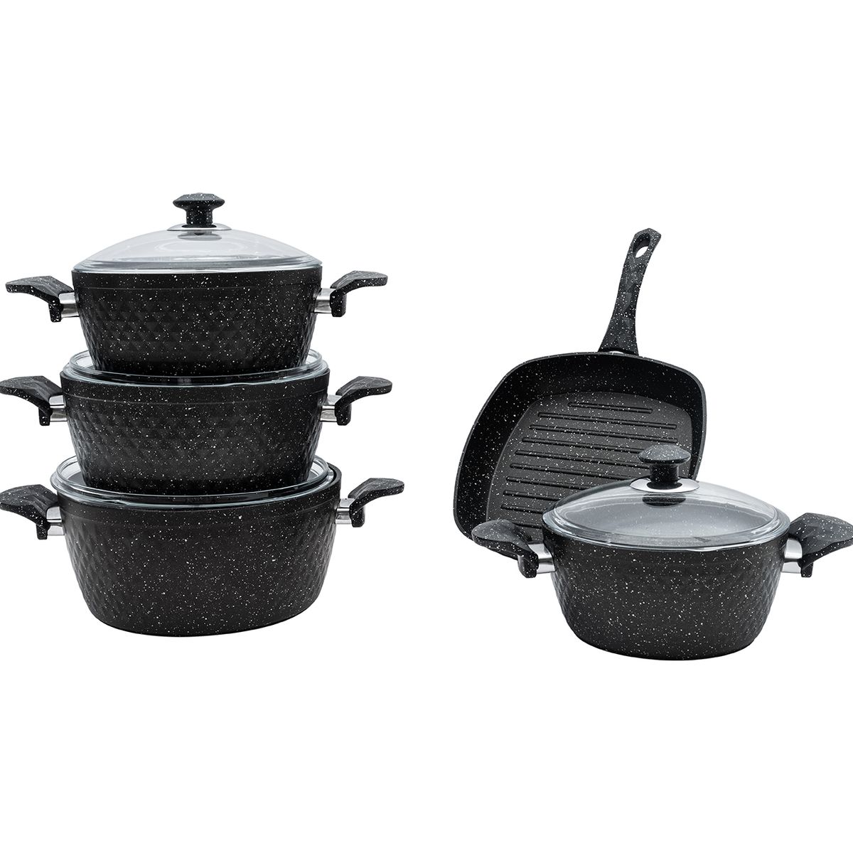 GENERICO - Batería de Cocina Antiadherente - Granito 9 Piezas