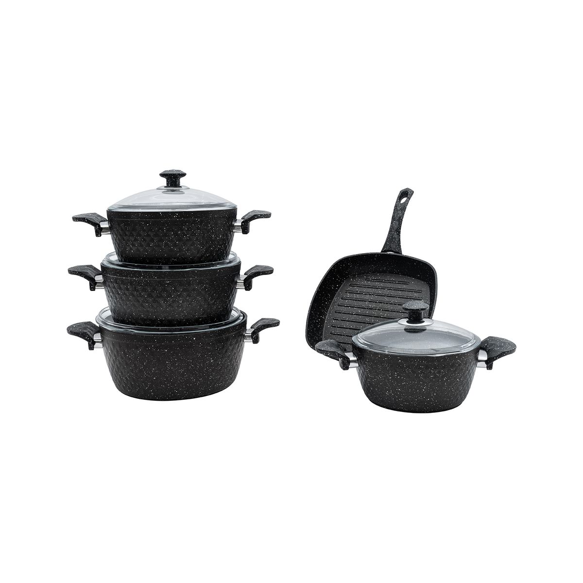 GENERICO - Batería de Cocina Antiadherente - Granito 9 Piezas