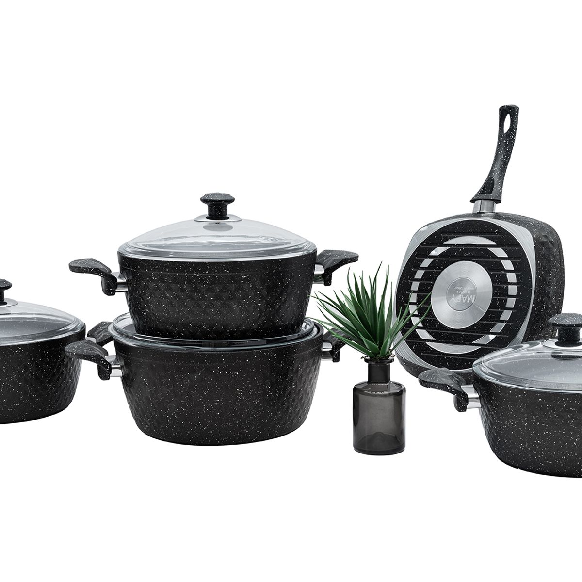 GENERICO - Batería de Cocina Antiadherente - Granito 9 Piezas