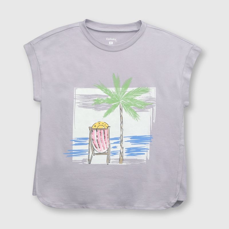 COLLOKY - Polera de niña playa lila (2 a 12 años) 3-4 Años