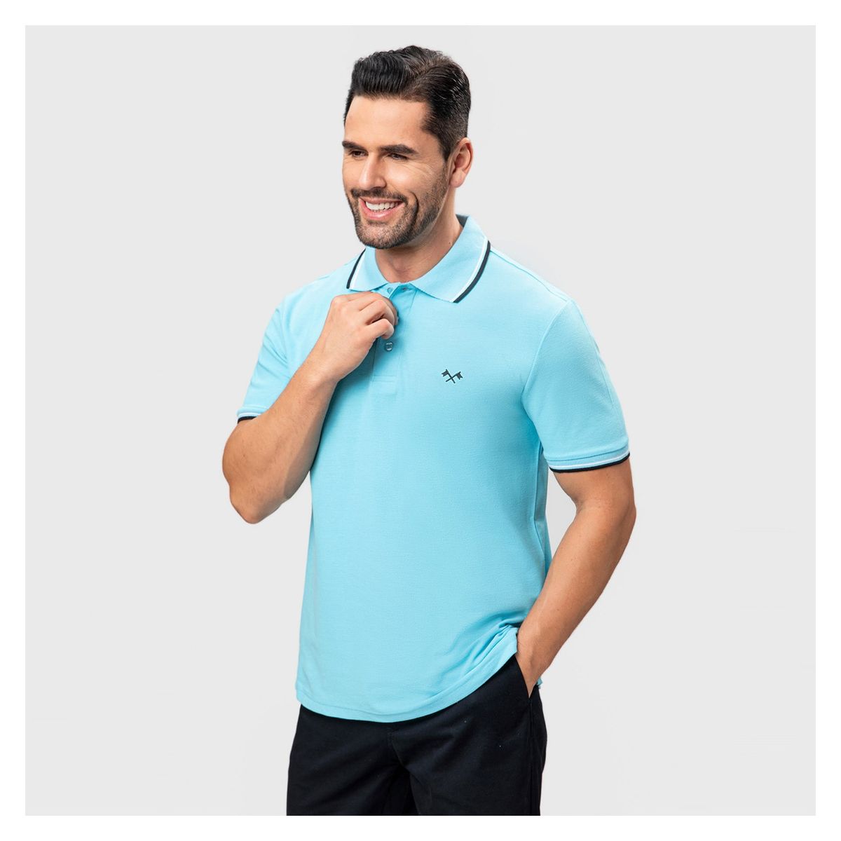 FASHION'S PARK - Polera Hombre Pique Básica Lisa Azul Cielo Fashion's Park