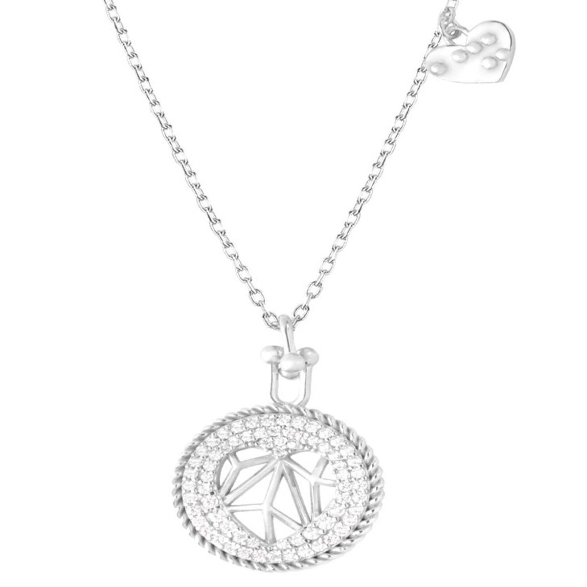 JB JOYAS BARON - Collar de Plata Esterlina 925 Circulo Corazon Circon